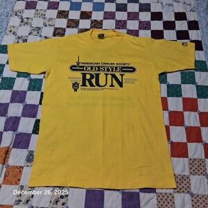 Vintage American Cancer Society JerZees Single Stitch T Shirt Size Medium Yellow